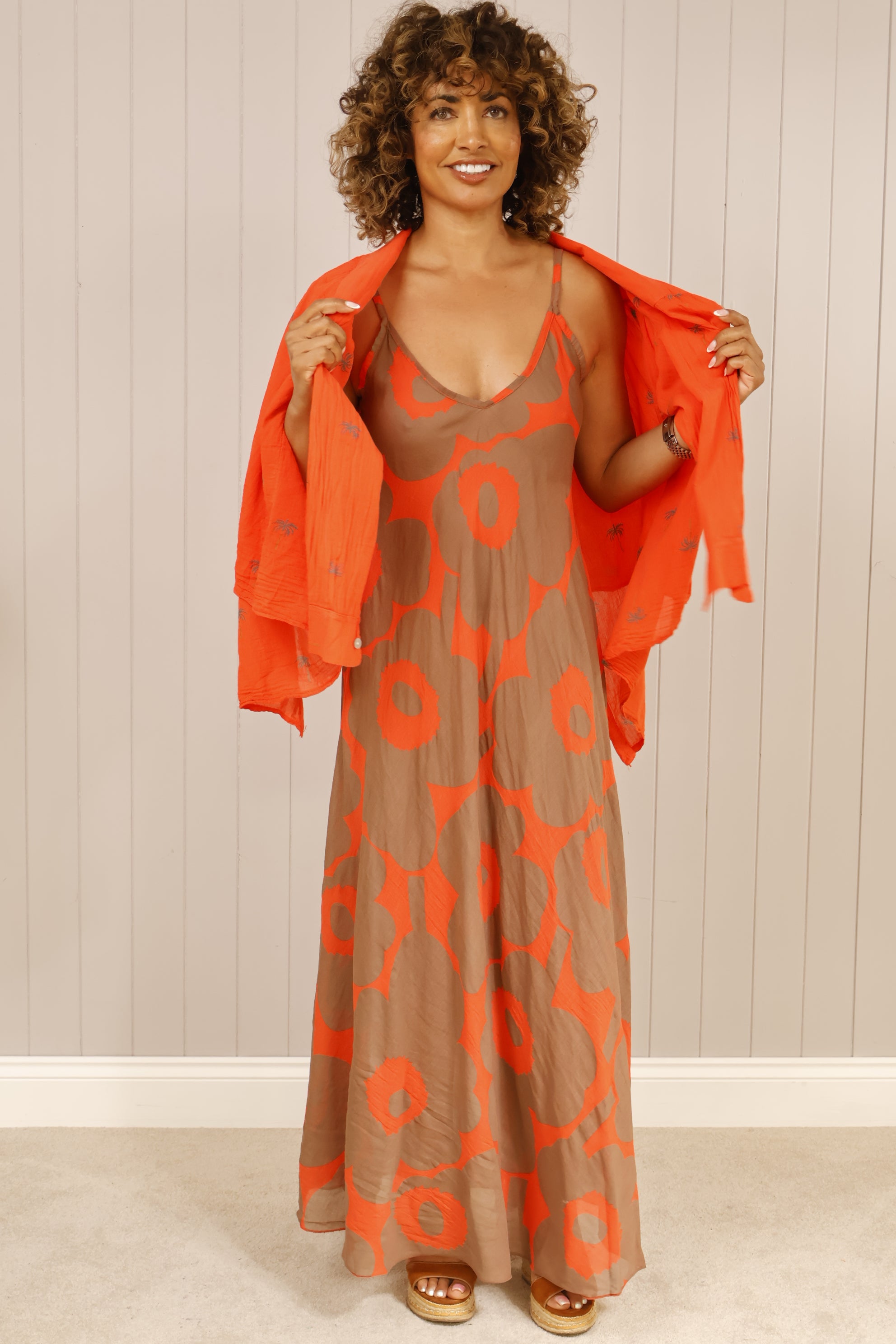Orange Palm Print Blouse for Women - Trendy Floral Summer Top - Perfect for Beach Vacation, Date Night & Casual Outings