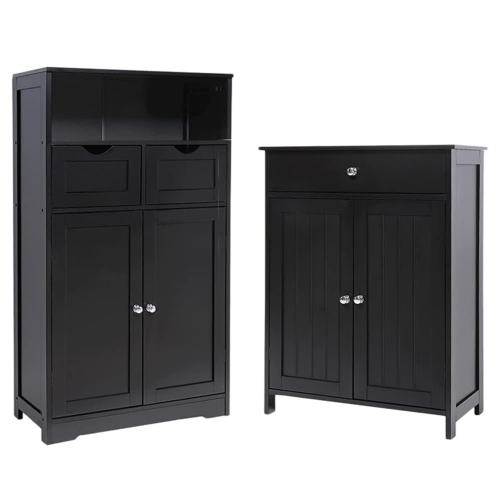 Iwell Freestanding Bathroom Storage Cabinet with Large Drawer & 2 Shelves - Black Entryway Sideboard for Living Room, Bedroom & Office Organization