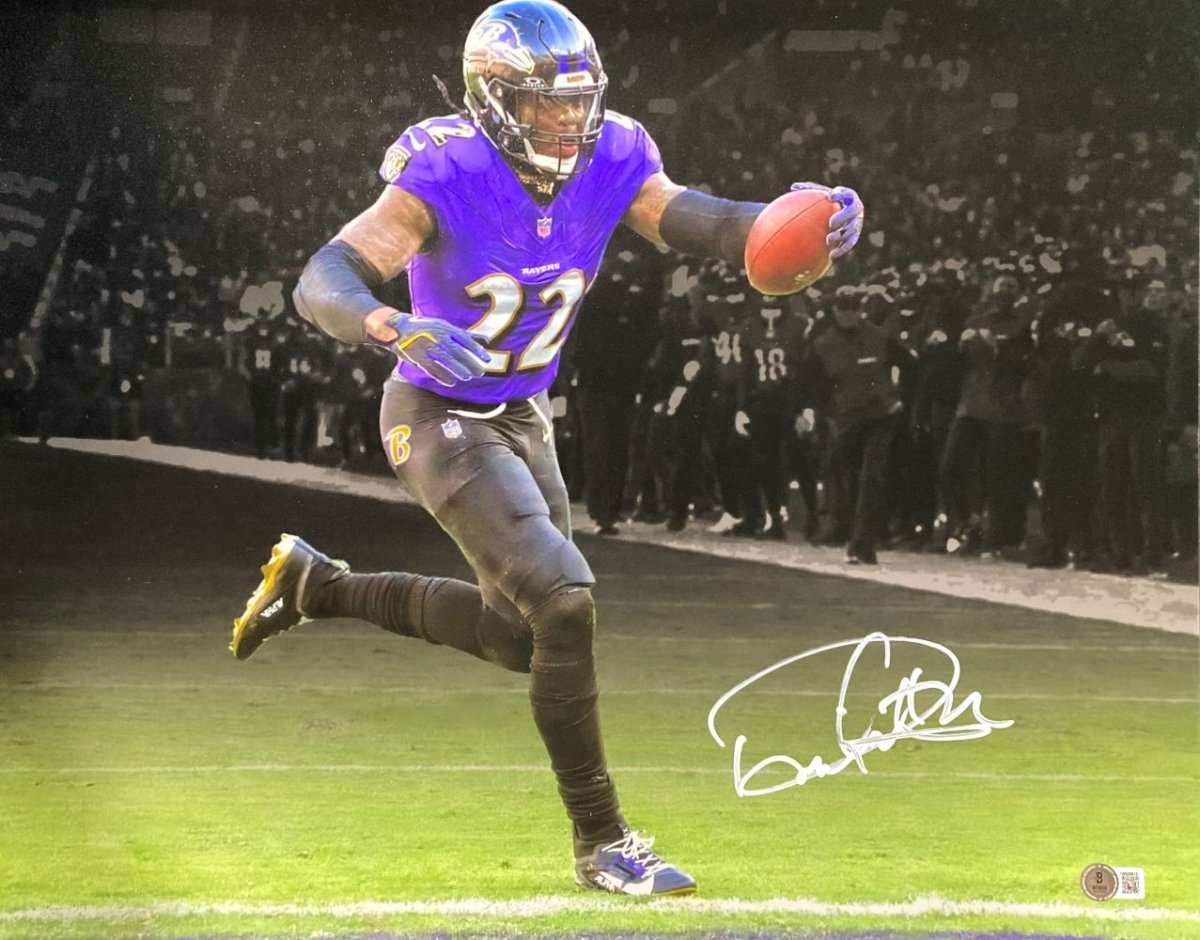 Derrick Henry Autographed 16x20 Baltimore Ravens Purple Jersey Photo - Limited Edition NFL Memorabilia for Fans & Collectors - Perfect for Man Cave, Sports Bar, or Gift for Football Enthusiasts