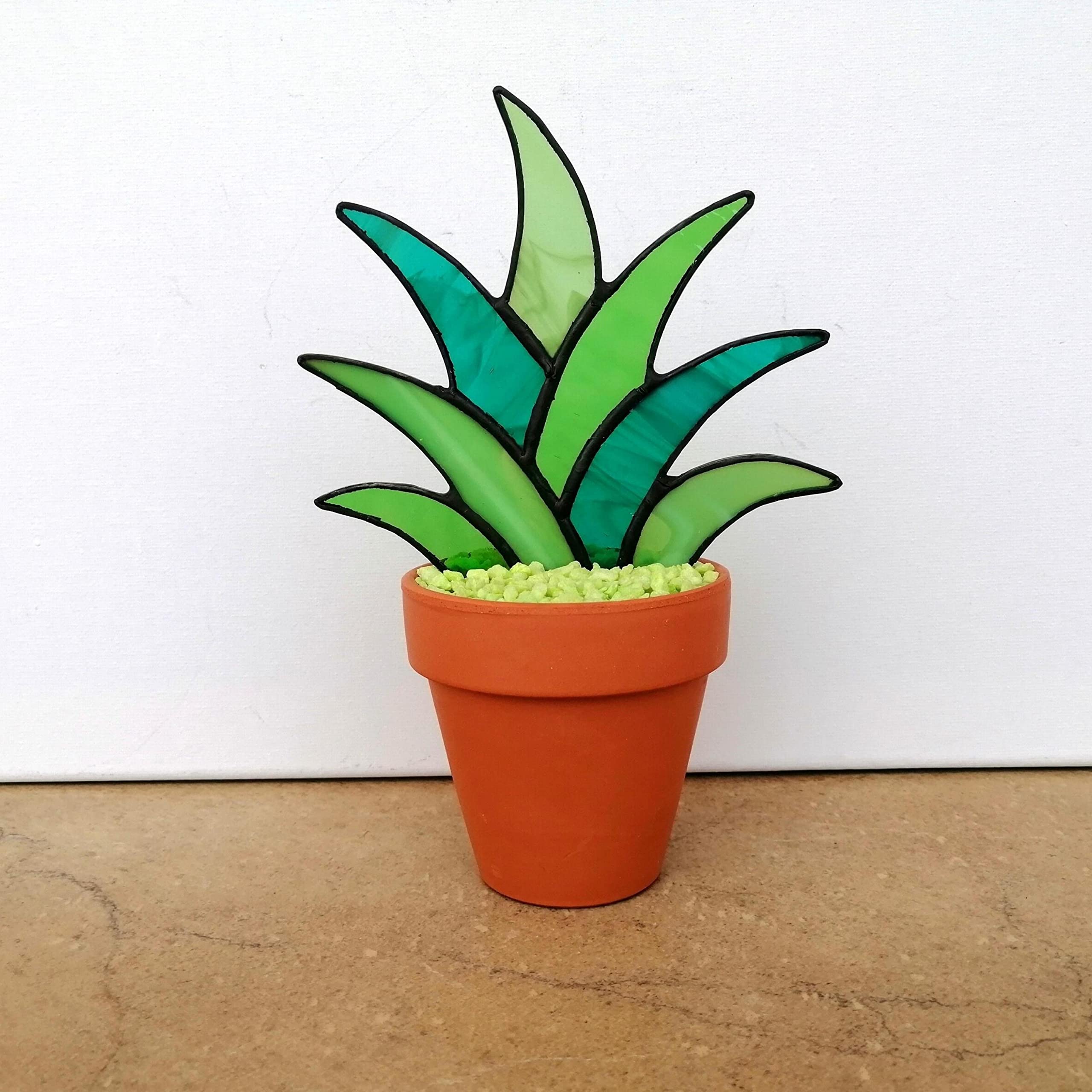 Handmade Stained Glass Succulent Stake - Agave Plant Decor for Indoor & Outdoor Gardens - Beautiful Sun Catcher for Windows, Patios, and Home Decor