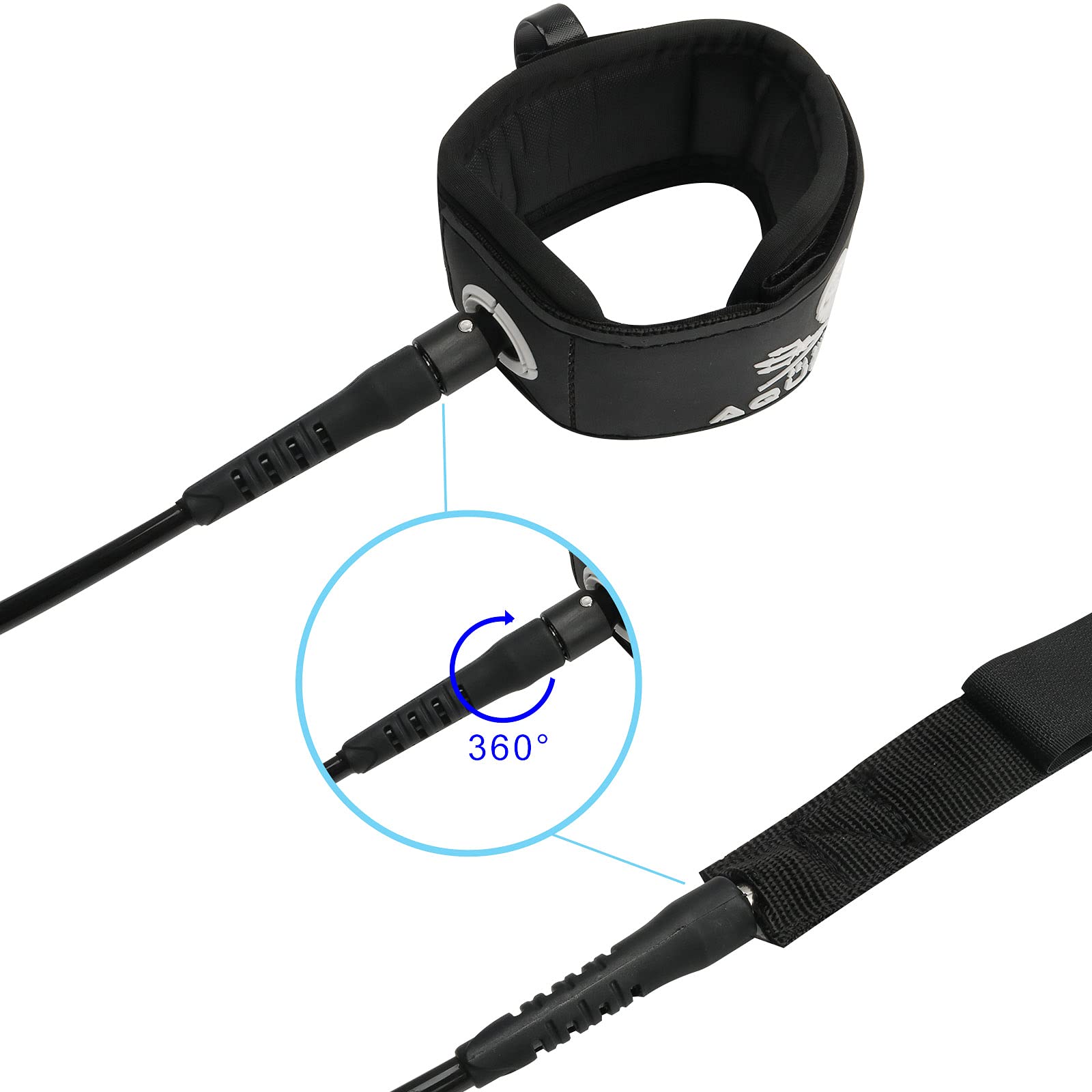 AQUBONA 6ft/7ft/8ft Surfboard Leash - 7mm Adjustable SUP Leg Rope with Thigh & Ankle Cuff - Straight Surf Leashes with Key Pocket (Black, 7ft) - Perfect for Surfing, Paddle Boarding & Water Sports