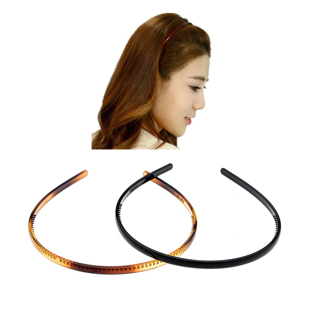 Ruihfas 2Pcs Fashion Headbands for Women & Girls - Non-Slip Hair Hoops with Teeth Comb, Small Size | Perfect for Workouts, Yoga, and Everyday Styling