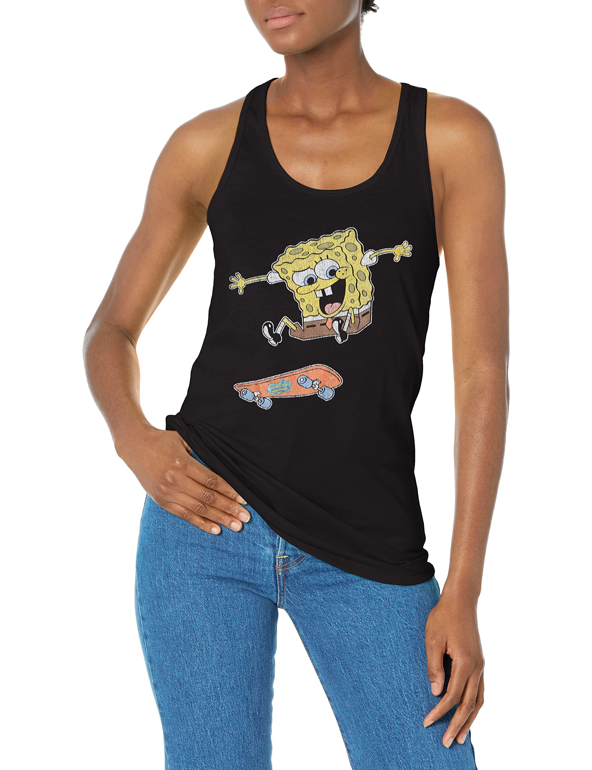 SpongeBob SquarePants Women's Racerback Tank Top - Nickelodeon Cartoon Graphic Tee for Casual Wear, Skateboarding & Summer Outfits