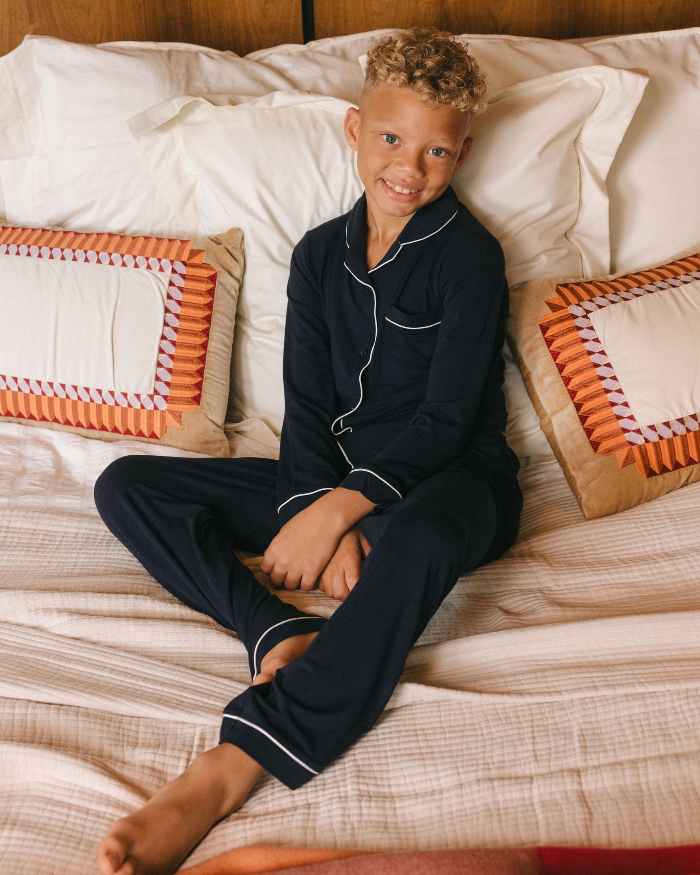 Soft & Breathable Kids TENCEL™ Modal Long Sleeve Button Up Pajama Set - Navy Blue | Comfortable Sleepwear for Boys & Girls | Perfect for Bedtime, Lounging & Sleepovers