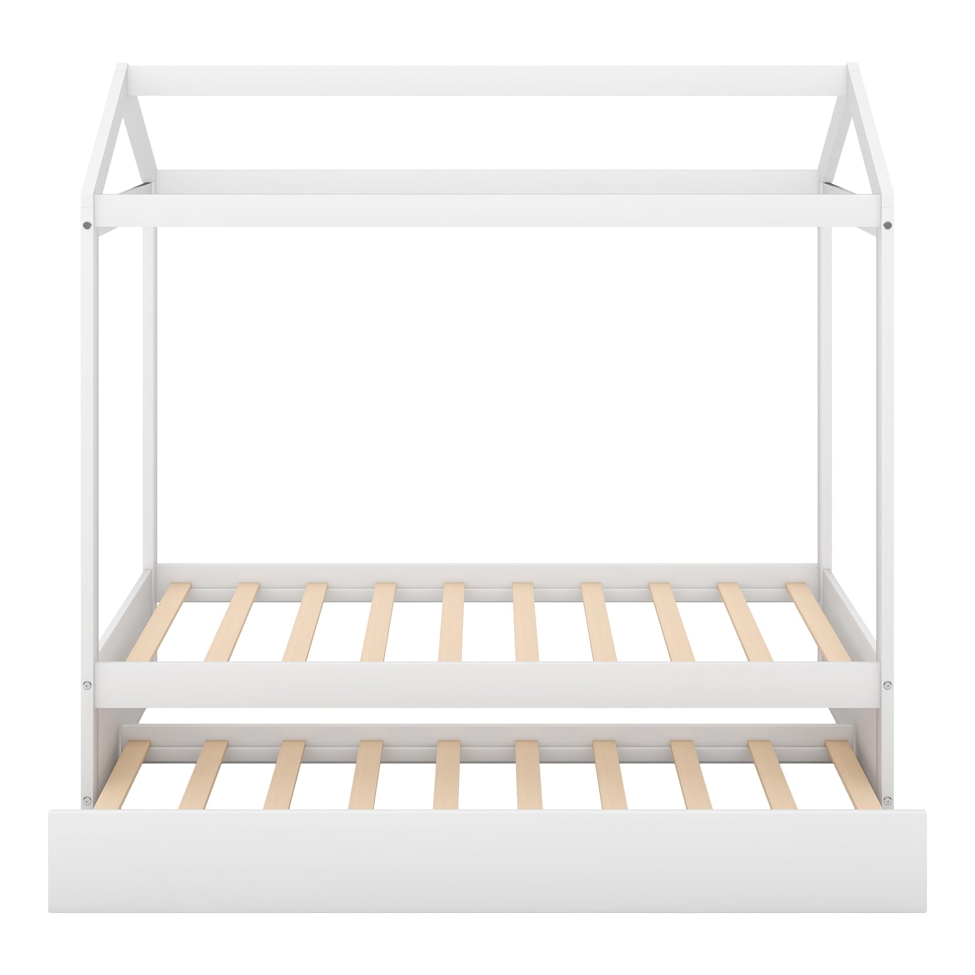 Merax Twin Size Wooden House Bunk Bed with Trundle & Support Legs - Convertible Kids Bed for Boys & Girls (White) | Perfect for Small Bedrooms, Sleepovers & Space-Saving Kids' Room Decor