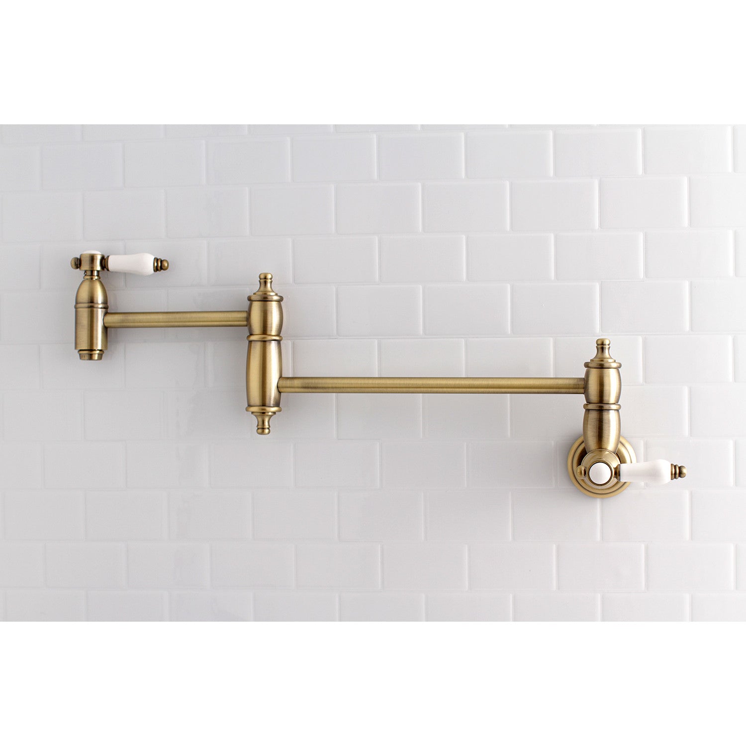 Bel Air KS3103BPL Antique Brass Wall Mount Pot Filler - Two Handle 1 Hole Faucet for Kitchen Sink, Perfect for Filling Large Pots & Pans While Cooking