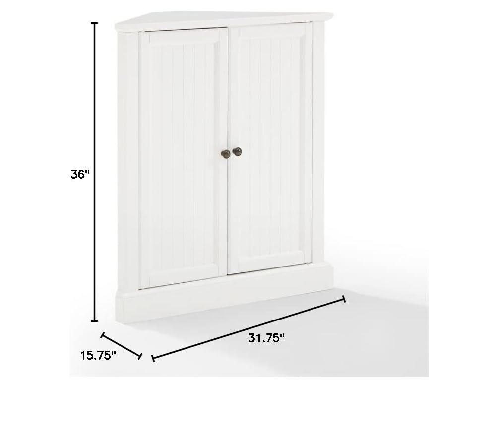 Crosley Furniture Shoreline Stackable Corner Pantry Cabinet with Adjustable Shelves - White Kitchen Storage Organizer for Pantry, Dining Room & Laundry Room - Space-Saving Corner Solution for Small Homes & Apartments