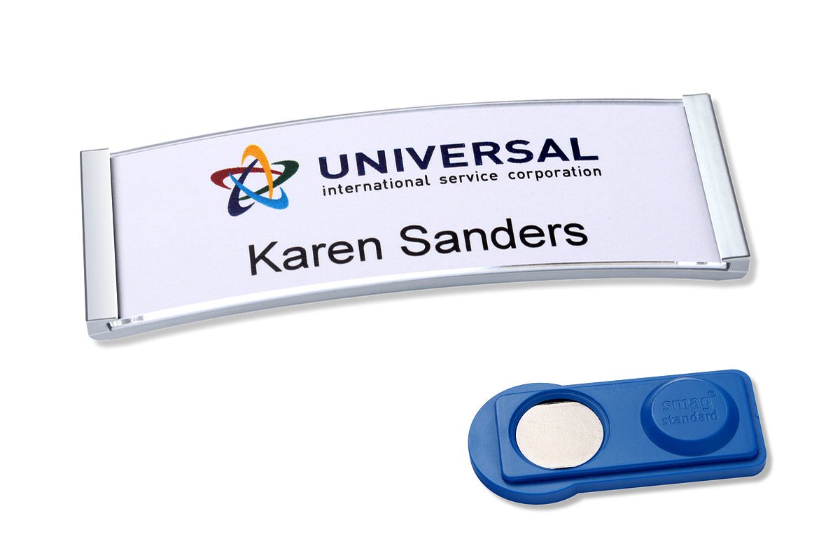 Badgepoint Polar 20 Professional Name Tag Set - 20 Magnetic Name Plates (68mm x 22mm) with Printing Sheet & PC Templates - Writable, Slip-Proof Matte Stainless Steel for Office, Events & Uniforms