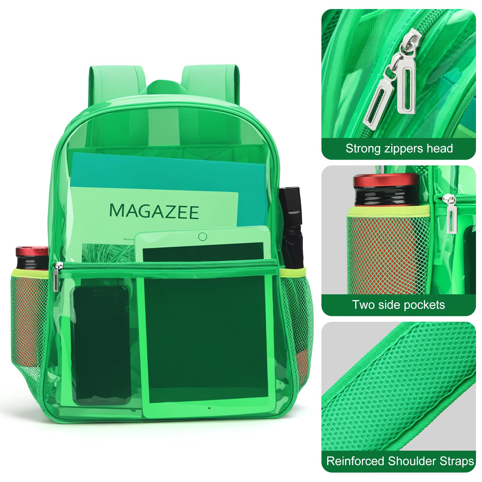 Heavy Duty TPU Clear Backpack - Transparent Backpack for Sports, Work & Travel Security - Durable Green See-Through Bag for Concerts, Stadiums & Airport Security
