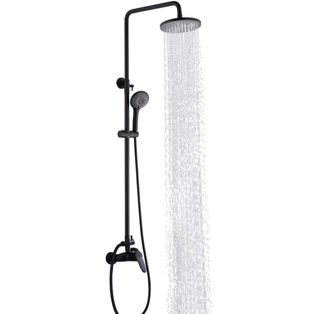 5-Function Outdoor Shower System - Matte Black Exposed Rain Shower Fixture with Handheld Sprayer (HXSB06U) for Patio, Poolside & Garden Use