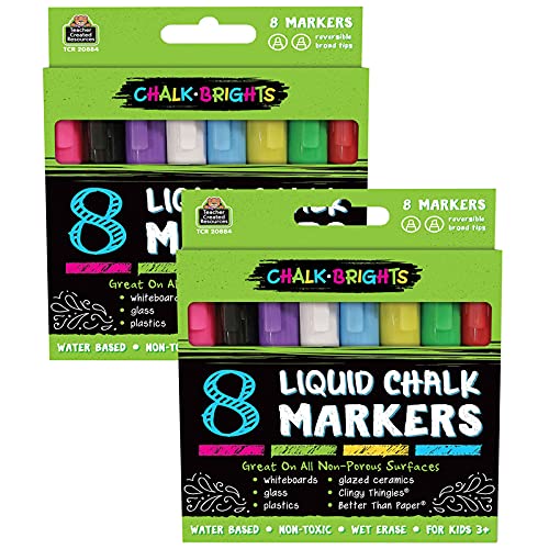 Teacher Created Resources Bright Liquid Chalk Markers - 16 Pack (8 Markers x 2) for Whiteboards, Glass, Windows & Signs - Vibrant Colors for Teachers, Classrooms & DIY Projects