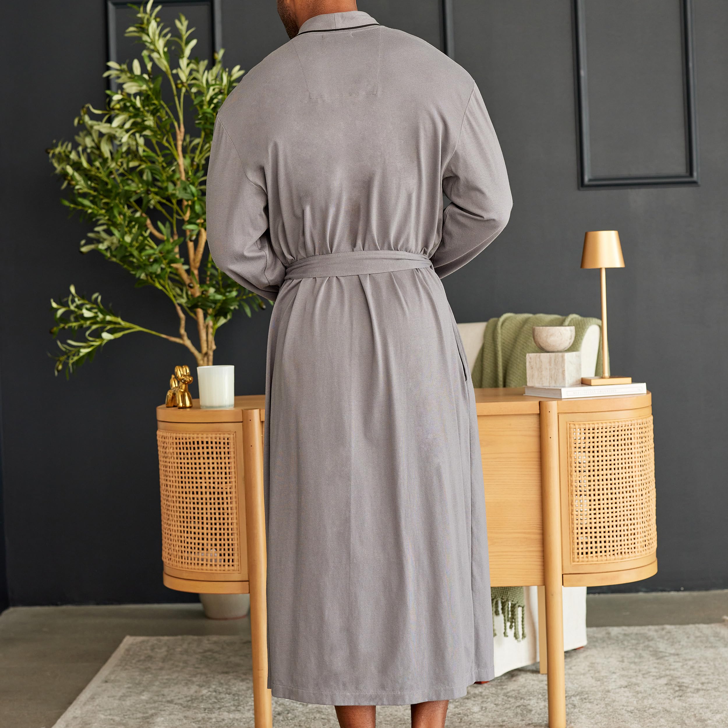 Alexander Del Rossa Men's Cotton Robe with Pockets - Soft Lightweight Bathrobe for Men - Perfect for Spa, Lounging & After Shower Comfort