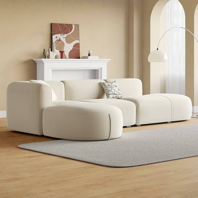 L-Shaped Cream Corner Sectional Sofa with Concealed Support - Modern Living Room Furniture for Parlor, Lounge & Family Room Comfort