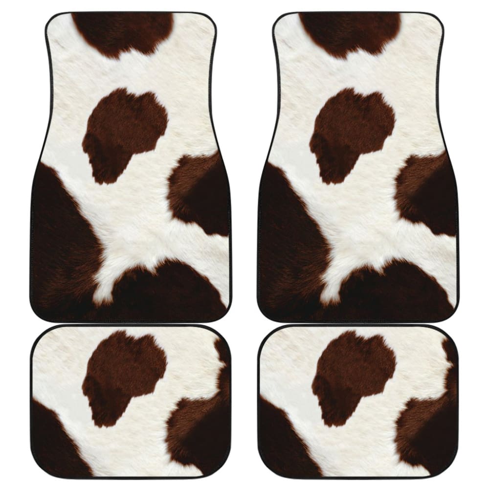 Premium Brown Cowhide Printed Car Floor Mats - Waterproof & Non-Slip - Universal Fit for Cars, SUVs & Trucks - Perfect for Road Trips, Daily Commute & Off-Road Adventures