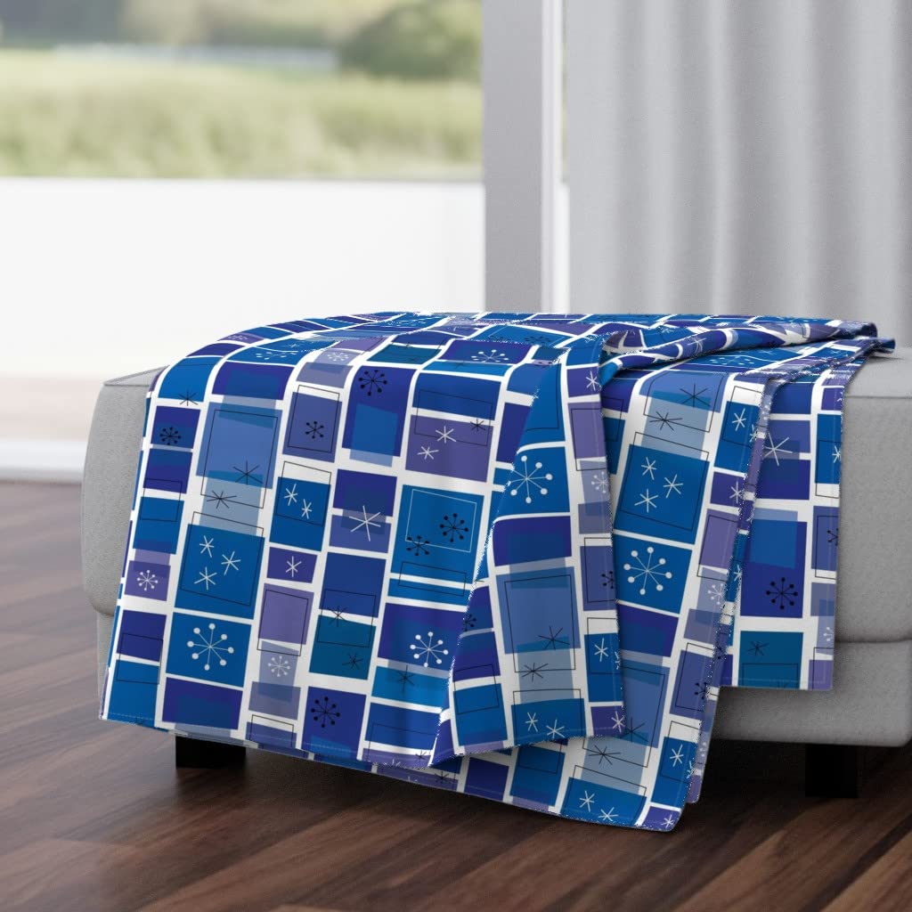 Luxe Velvet Throw Blanket 50x70 Inches - Soft Purple Indigo Mid Century Modern Palm Print Blanket | Cozy Couch, Bed & Home Decor Gift