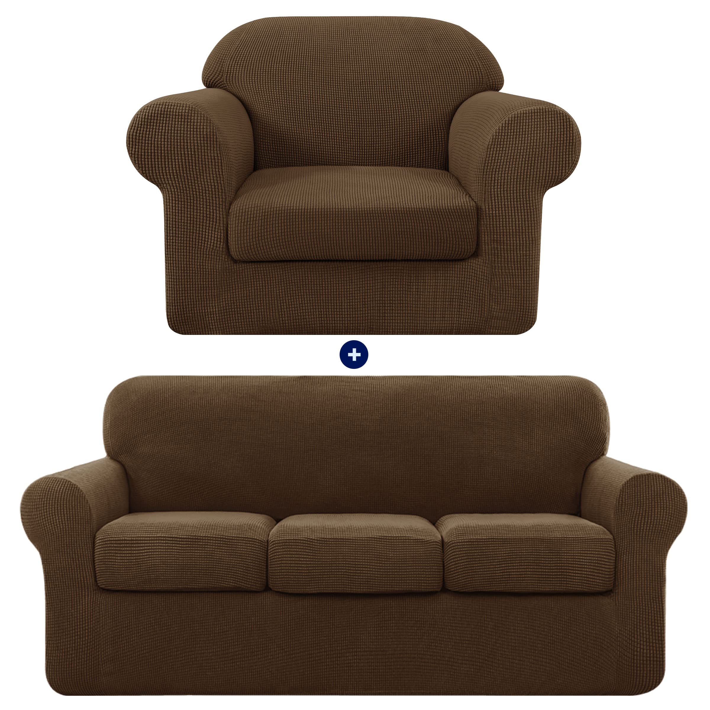 SUBRTEX Sofa Slipcover with Removable Cushion Covers - Stretchable 1-Seater & 3-Seater Couch Protector for Pets & Kids (Small/Large, Coffee Brown) - Perfect for Living Room Furniture Protection & Home Decor