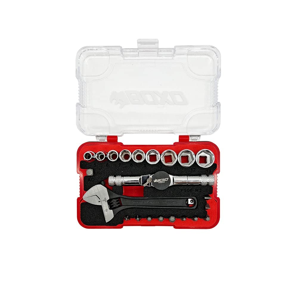 BOXO USA 23-Piece Multi-Driver T-Handle Socket Bit Set - Compact Tool Kit for Automotive Repair, Home Improvement & DIY Projects | Includes Handy Storage Case