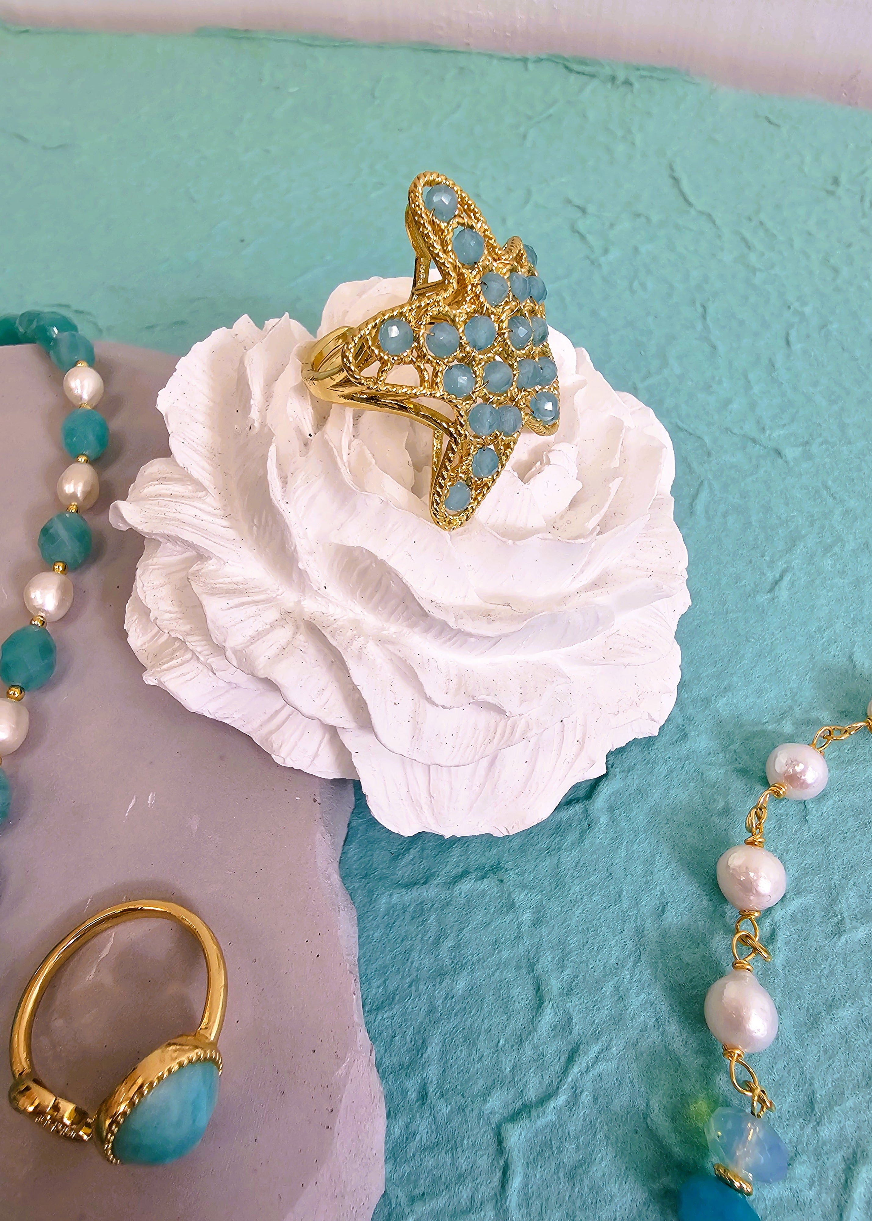 Amazonite Star Statement Ring for Women - Elegant Gemstone Jewelry for Everyday Wear & Special Occasions