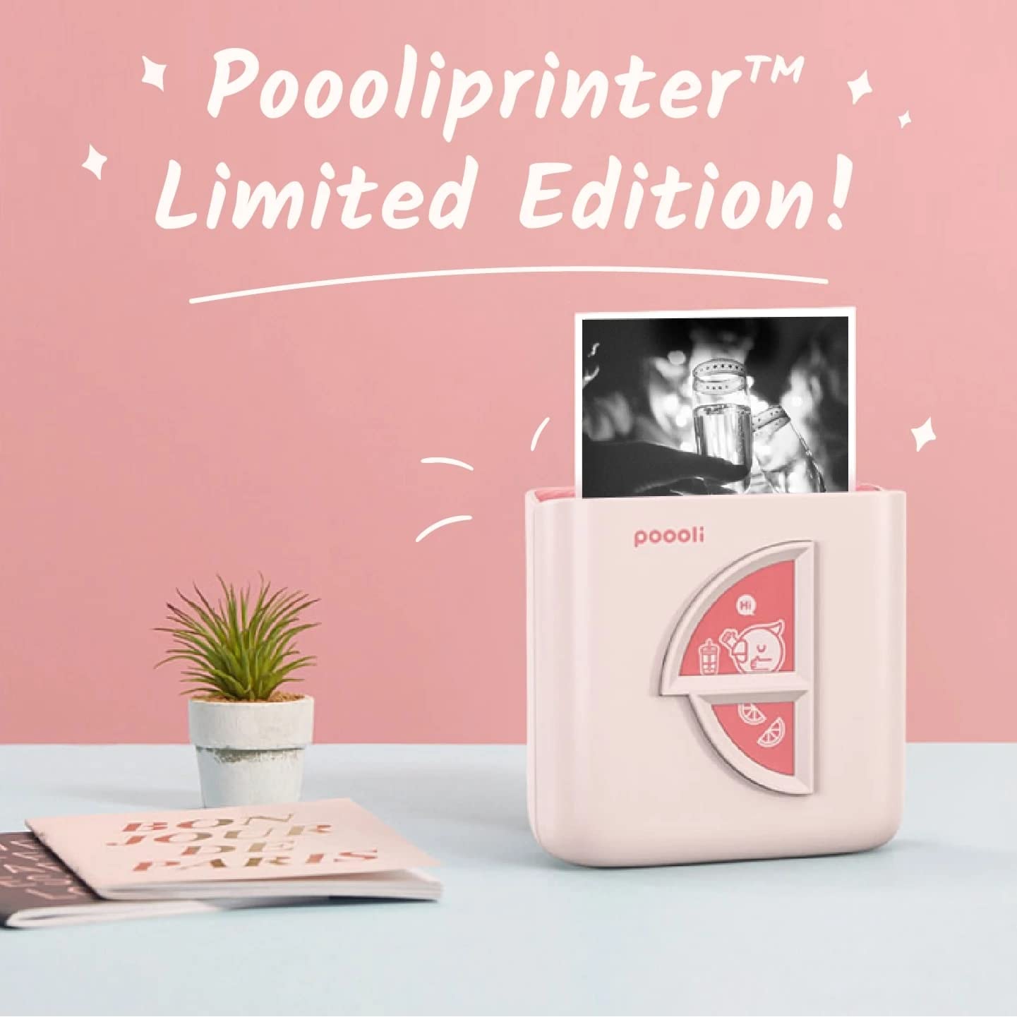 Poooliprint LE Inkless Pocket Printer - Mini Bluetooth Thermal Printer for iPhone & Android, Print Photos, Labels, Notes, Lists | Portable Sticky Note Printer for Journaling, Scrapbooking, Home Office & Travel (Pink)