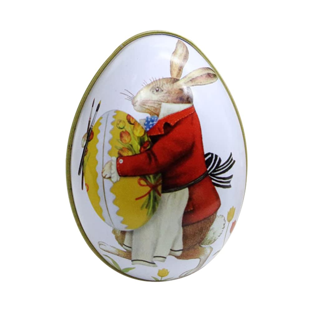 Elegant Metal Easter Candy Jar & Cookie Tin - Empty Tinplate Storage Container with Lid & Handle for Holiday Party Decor, Easter Gift Box & Home Kitchen Organization