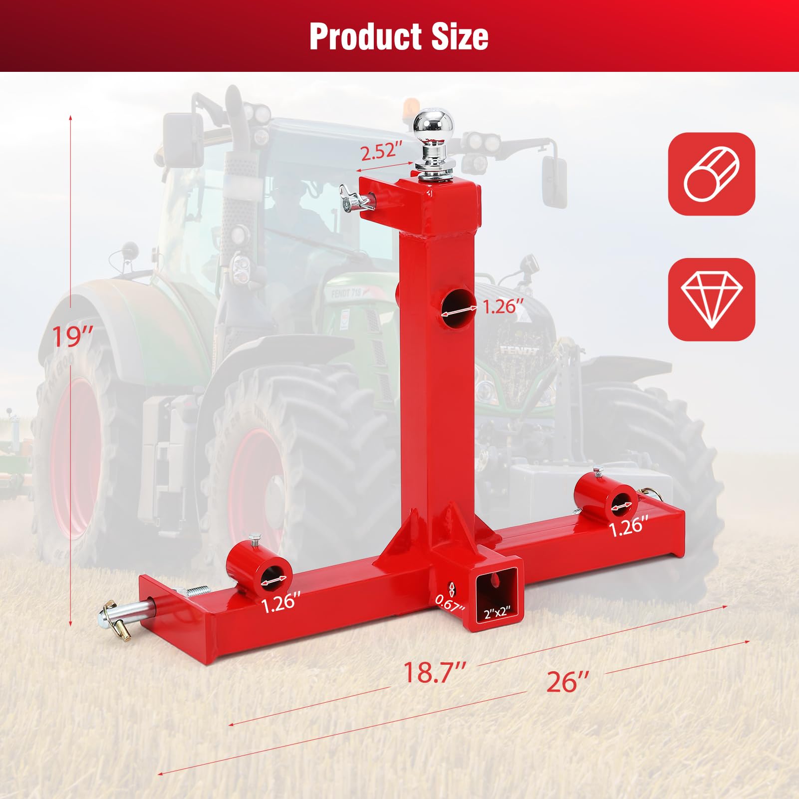 GARVEE 3000lbs 3-Point Gooseneck Trailer Hitch - 2 Inch Receiver for Category 1 Tractors - Heavy Duty Towing for Farm Equipment, Livestock Trailers & Agricultural Implements