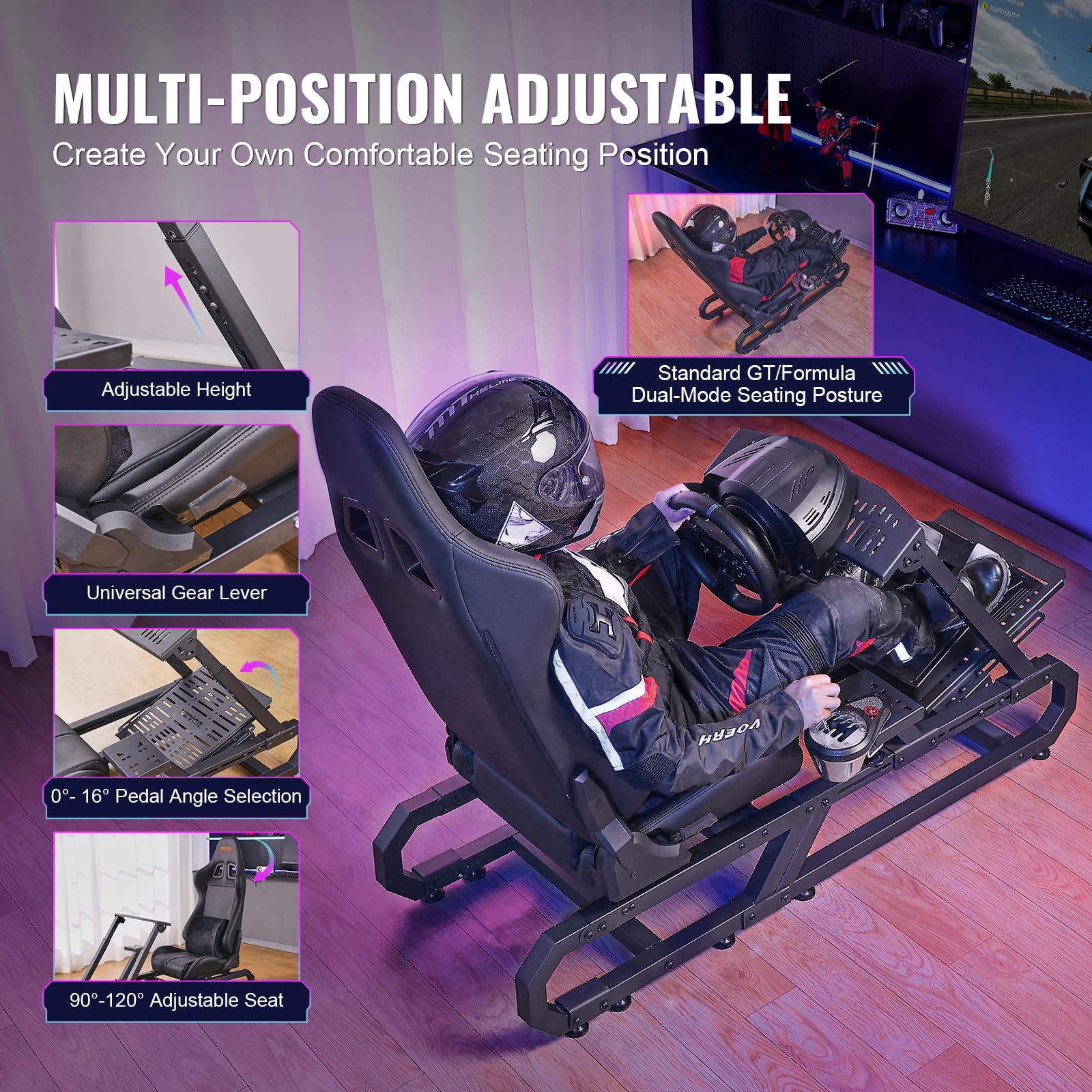VEVOR Racing Wheel Stand for Logitech G923/G920/G29 & Thrustmaster T248P - Heavy Duty Steel Driving Simulator Cockpit with Adjustable Height & Pedal Angle - Max Load 330 lbs - Perfect for Gaming, Racing Simulation & Esports Tournaments
