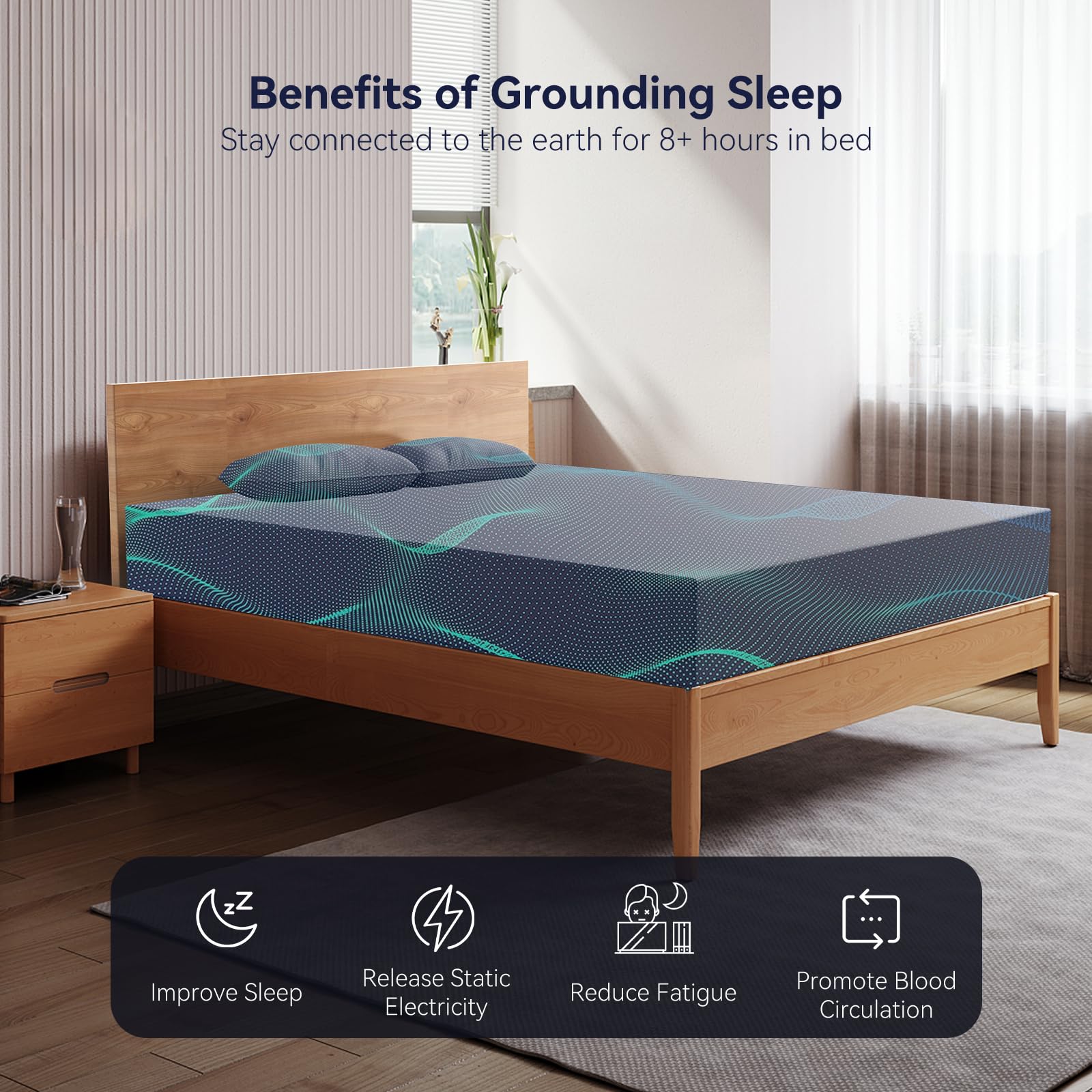 Silver Fiber Grounding Sheets King Size - 10% Conductive Silver Threads for Better Sleep & Pain Relief - Grounded Bedding Earth Connection Kit - Black Fitted Sheet for Enhanced Wellness & EMF Protection - Perfect for Home, Travel & Holistic Healing Spaces