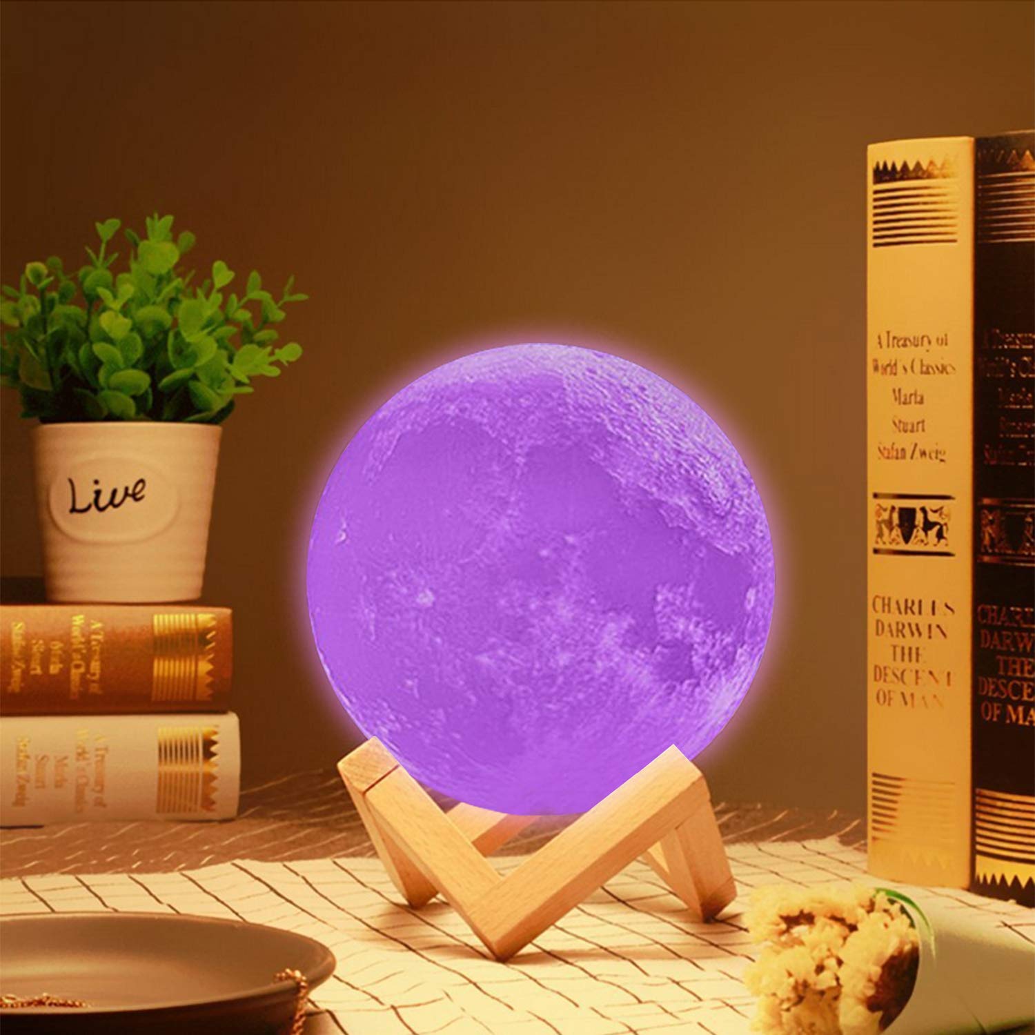 KEEPBLANCE 5.9 Inch Moon Lamp - 16 Color Changing LED Night Light with Remote & Touch Control, USB Rechargeable Moon Light for Bedroom, Nursery, Romantic Gifts (Birthday, Halloween, Christmas Decor) - Perfect for Kids Room, Couples Gift & Home Decoration