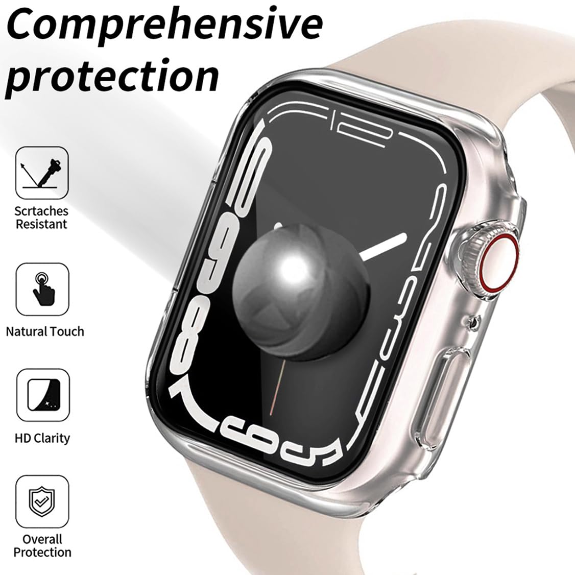 HANKN 2 Pack 45mm Tempered Glass Screen Protector for Apple Watch Series 9/8/7 - Shockproof Full Coverage Case with High Sensitivity Touch, Direct Charging Compatible - Perfect for Workouts, Outdoor Activities & Daily Protection (Clear, 45mm)