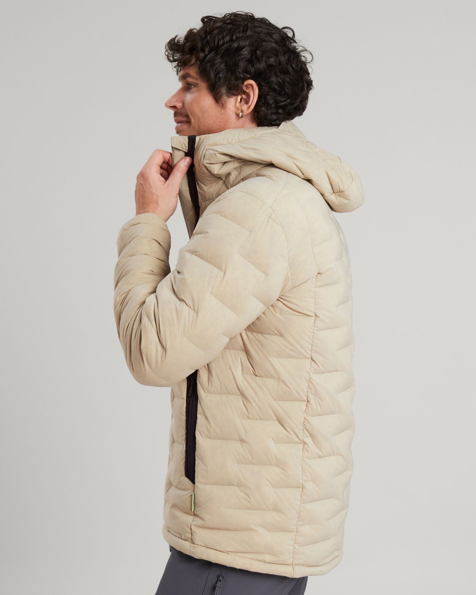 Men's Federate Stretch Hooded Down Jacket - Lightweight Warm Winter Coat, Water-Resistant Olive Grey Outerwear for Hiking & Outdoor Activities