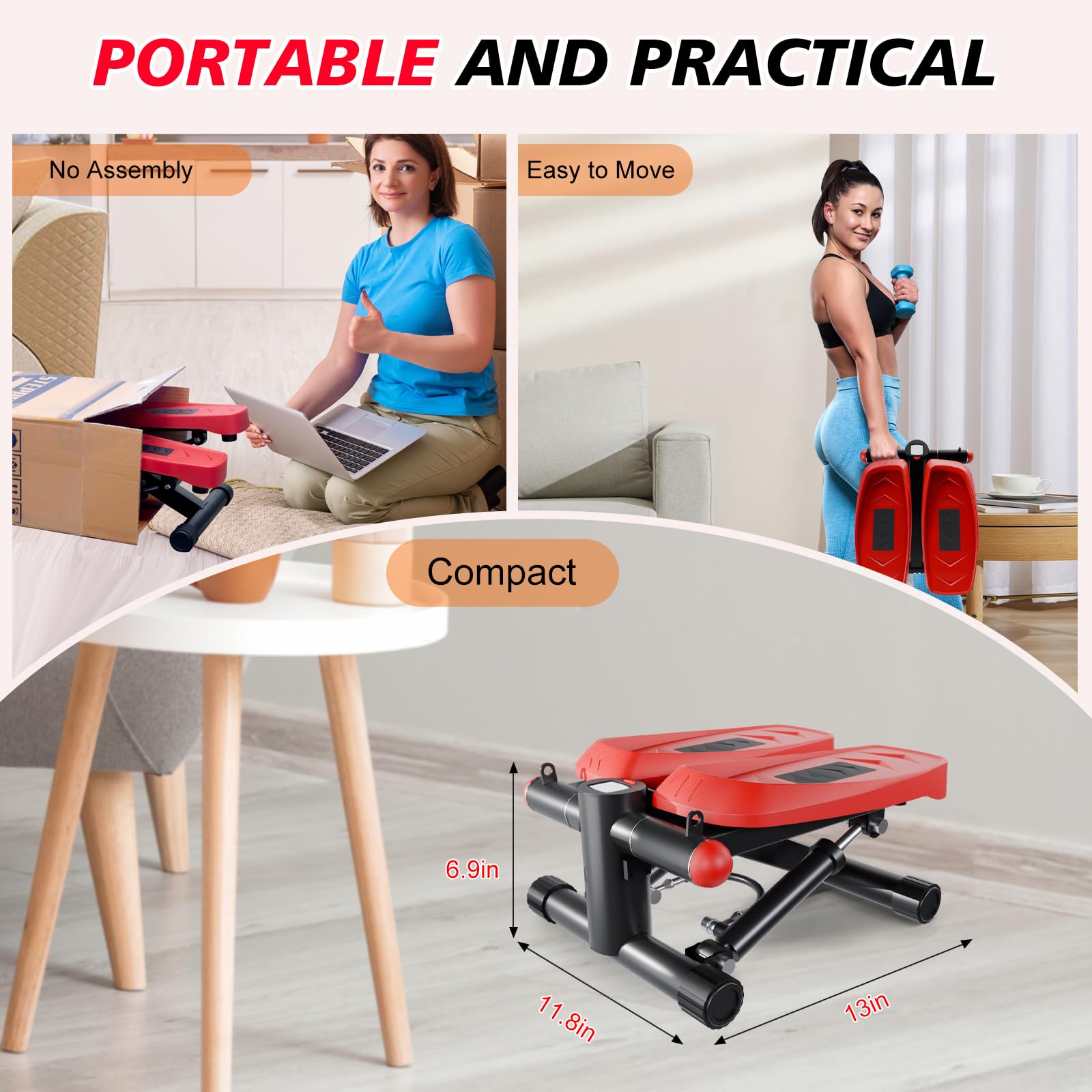 **Air-Powered Mini Stepper with Resistance Bands – 330LBS Capacity, LCD Monitor & Super Quiet Design – Home Fitness Equipment for Cardio, Leg & Full-Body Workout**    *(Perfect for Home Gym, Office Workouts, or Low-Impact Exercise – Compact & Portable Stepper Machine for Weight Loss & Toning)*