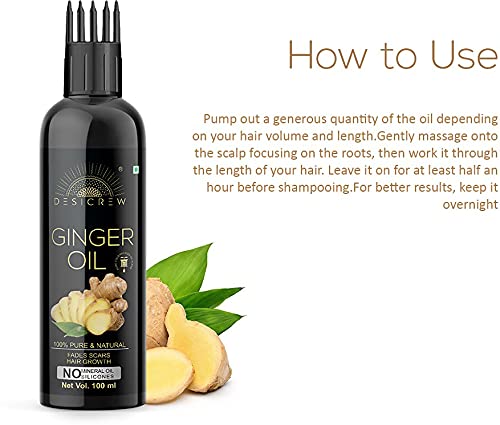 DESICREW Pure Cold Pressed Ginger Hair Oil with Comb Applicator - Natural Anti Hair Loss Treatment for Men & Women - 2 Bottles (200ml Each) - Promotes Hair Growth & Reduces Breakage - Perfect for Daily Scalp Massage & Damaged Hair Care