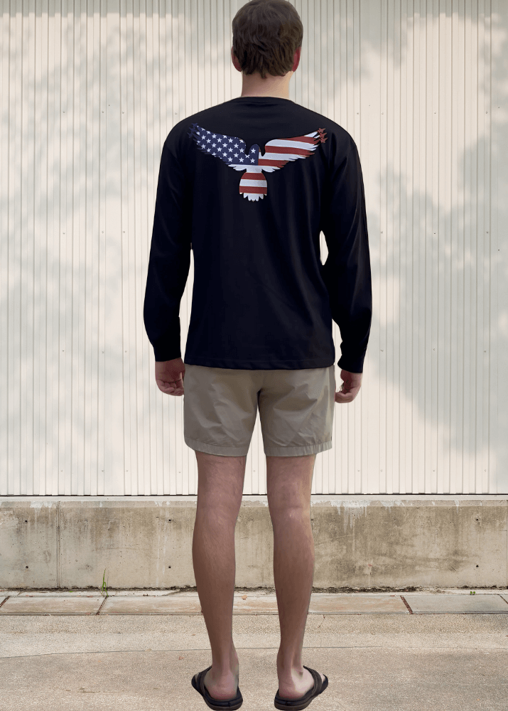 Land of the Free Patriotic Men's Long Sleeve Cotton T-Shirt - Comfortable American Flag Graphic Tee for Casual Wear & Outdoor Activities