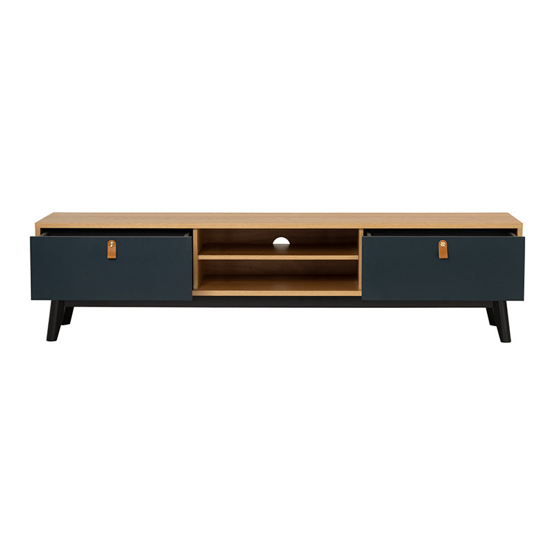 CASTOR 180cm Entertainment TV Stand with Storage - Natural, Navy Blue & Black Modern TV Console for Living Room, Bedroom & Home Theater