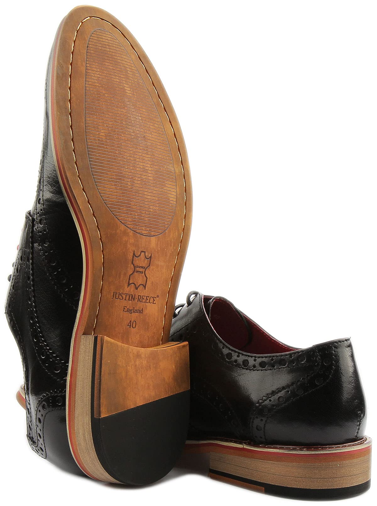Original Justin Reece Handcrafted Genuine Leather Derby Dress Shoes for Men - UK Size 12, Classic Black - Perfect for Weddings, Business Meetings & Formal Occasions