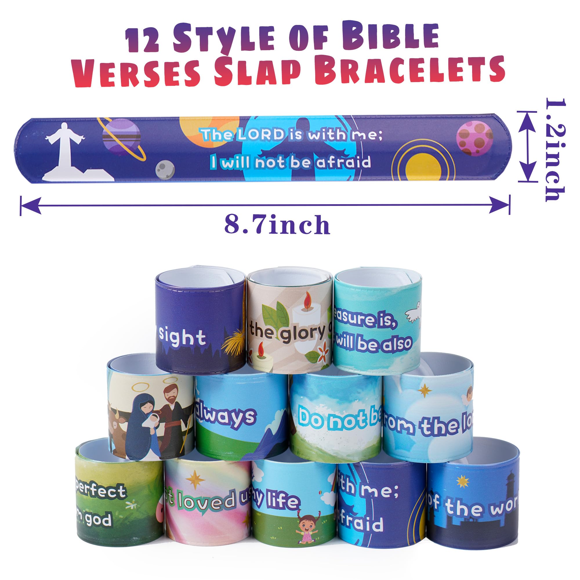 Kolewo4ever 144-Piece Bible Verse Slap Bracelets - Religious Christian Wristbands with Scripture Inspiration, 12 Styles - Perfect for Church Events, Youth Groups & Faith-Based Gifts