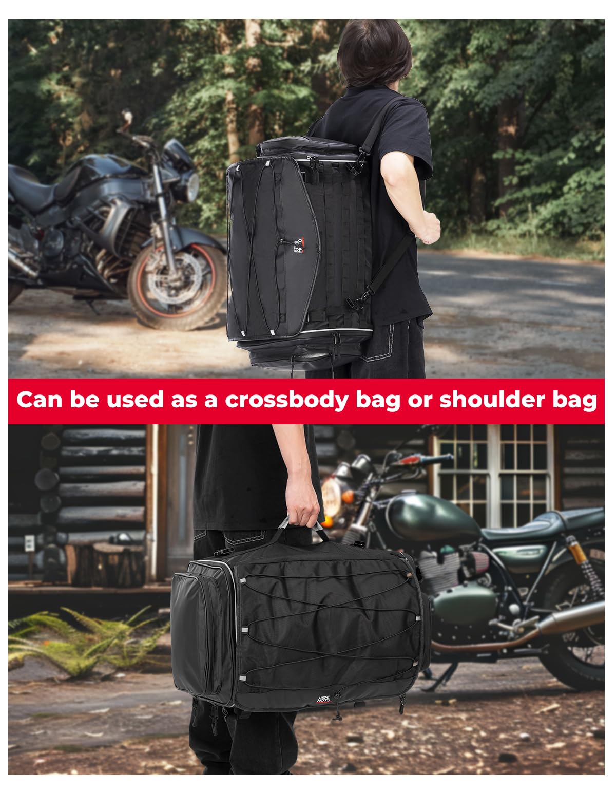 **KEMIMOTO 50L Expandable Motorcycle Tail Bag - Waterproof Rear Seat Bag with Rain Cover, Dual-Use Helmet Storage & Luggage Backpack for Commuting, Travel & Adventure**