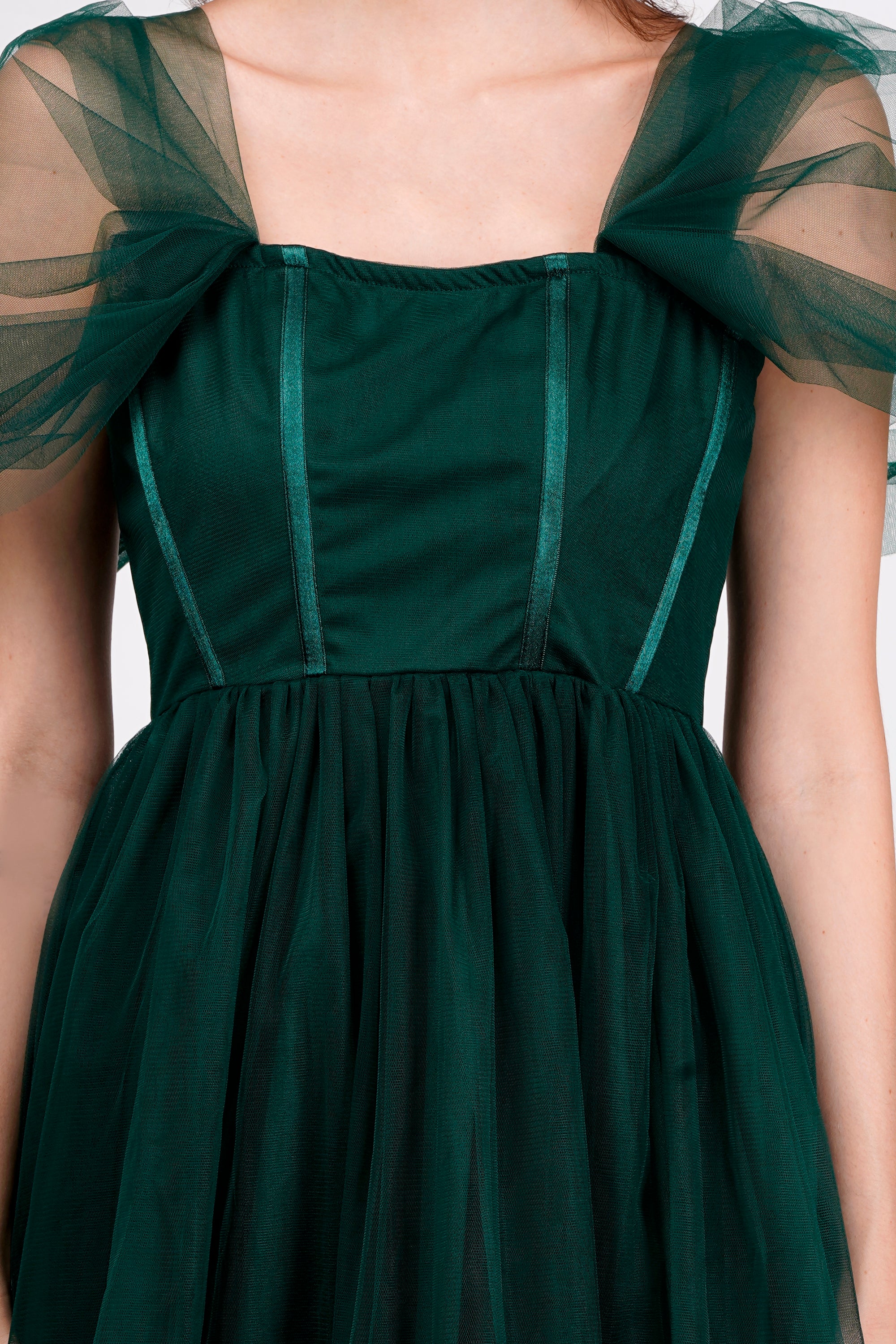 Jayne Emerald Green Tulle Midi Dress for Women - Elegant Party & Wedding Guest Dress - Perfect for Cocktail Parties, Bridesmaid, Prom & Special Occasions