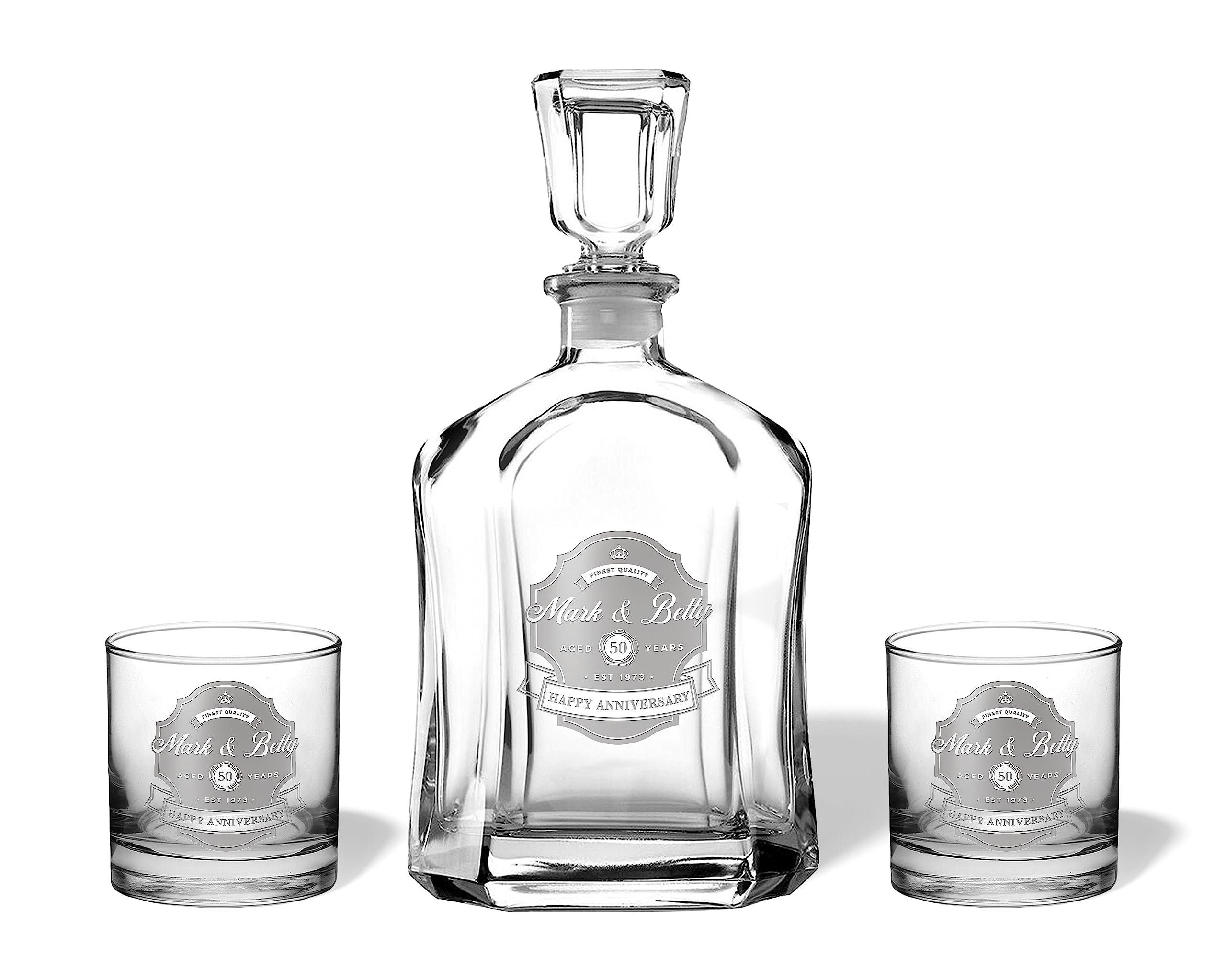 Personalized Engraved Whiskey Decanter Set - 50th Anniversary Gift for Couples, Wedding Anniversary Present with Custom Engraving - Perfect for Whiskey Lovers & Romantic Celebrations