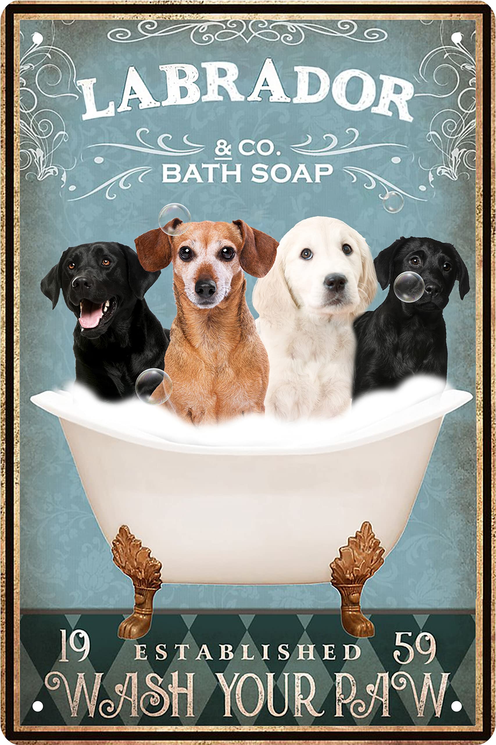 Vintage Labrador Dog Metal Tin Sign - 8x12 Inch Retro Wall Art for Bathroom, Farmhouse, Bar & Home Decor - Perfect Gift for Dog Lovers (Funny Dog Bathroom Decor, Rustic Home Accessories)