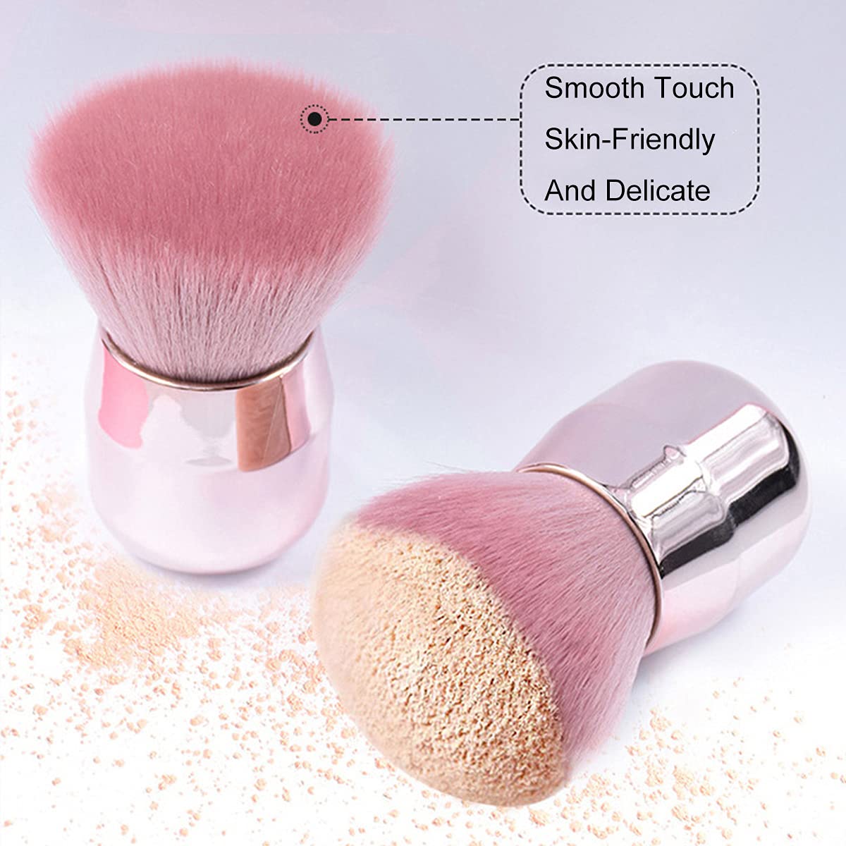 2 Pcs Pink Nail Dust Brush Set - Soft Kabuki Brush for Acrylic Nails, Gel & Dip Powder Removal | Professional Nail Art Cleaner & Makeup Blush Brush | Perfect for Salon, Home Manicure & Cosmetic Application