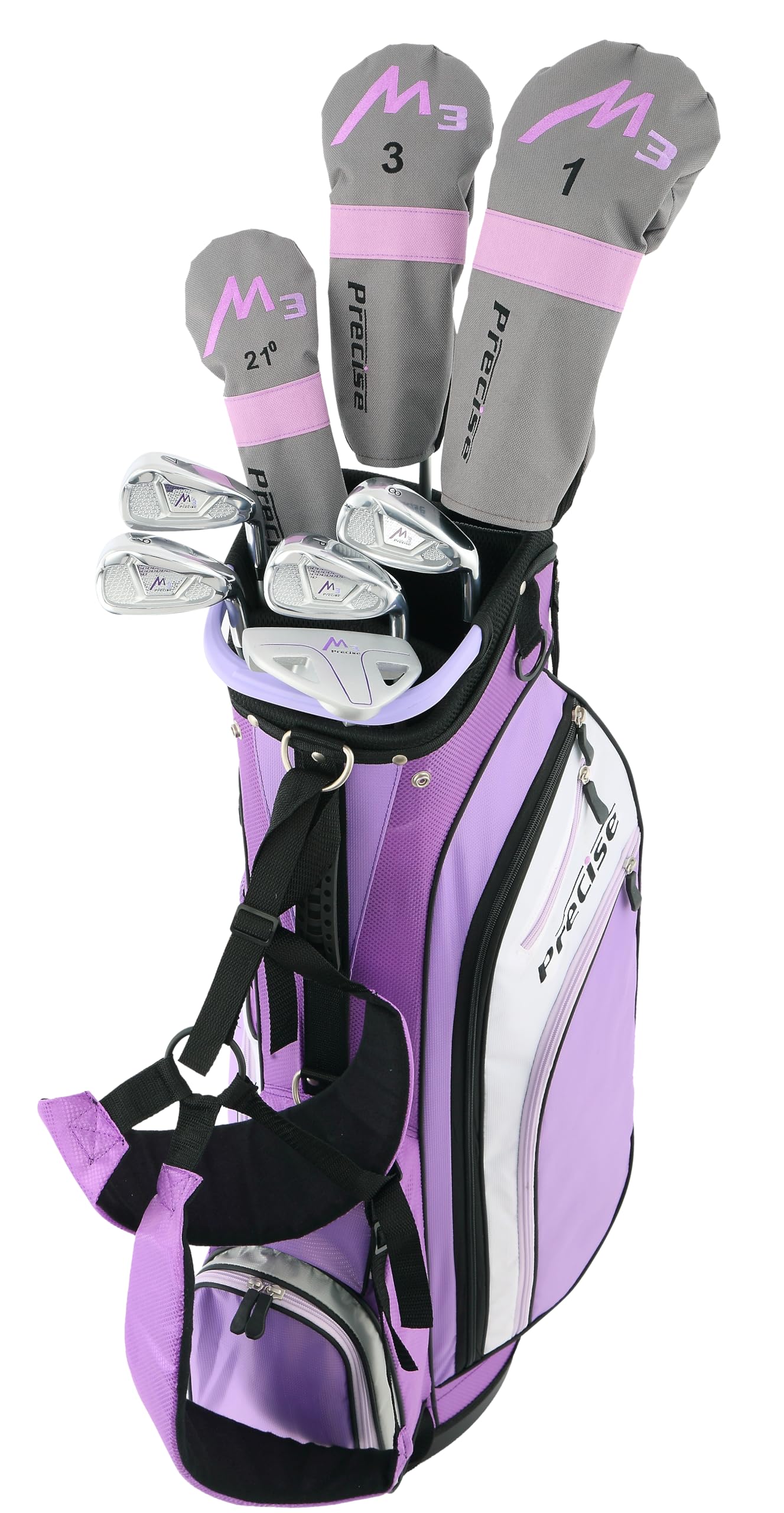**Precise M3 Ladies Complete Right Handed Golf Club Set – Lightweight Graphite Shafts, Stand Bag with Storage Pockets & Dual Straps – Perfect for Beginners & Intermediate Female Golfers | Ideal for Driving Range & Course Play**