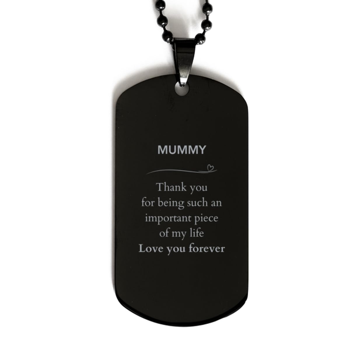 Stylish Black Mummy Dog Tag Necklace - Elegant Aluminum Pendant with Cubic Zirconia - Perfect Birthday/Christmas Gift for Mom - Mother's Day & Father's Day Present - Heartfelt 'Thank You for Being My Life's Important Piece' Engraving - Ideal for Special Occasions & Daily Wear