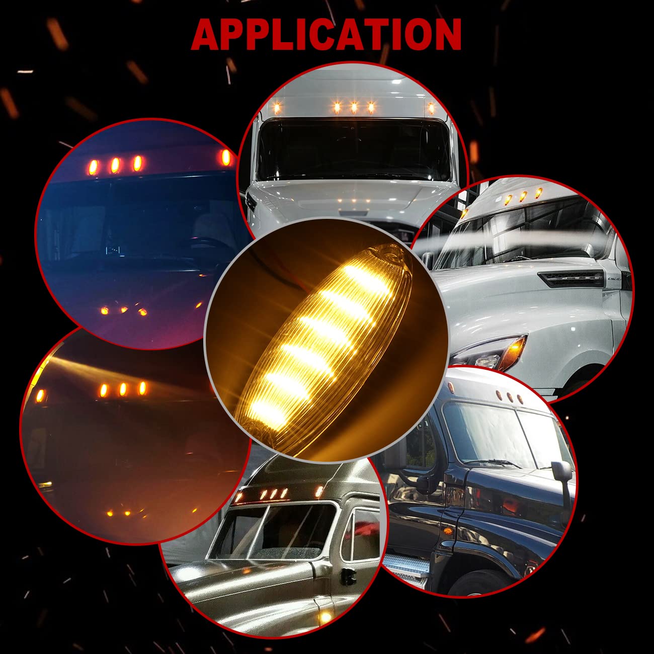 ALAVENTE 5-Pack Universal 12 LED Roof Top Clearance Signal Lights - Amber & White - Fits Freightliner Cascadia, Trucks, Trailers, Tractors, Semi-Trailers & Dump Trucks | Heavy-Duty Vehicle Safety Lighting for Night Driving & Hazard Visibility