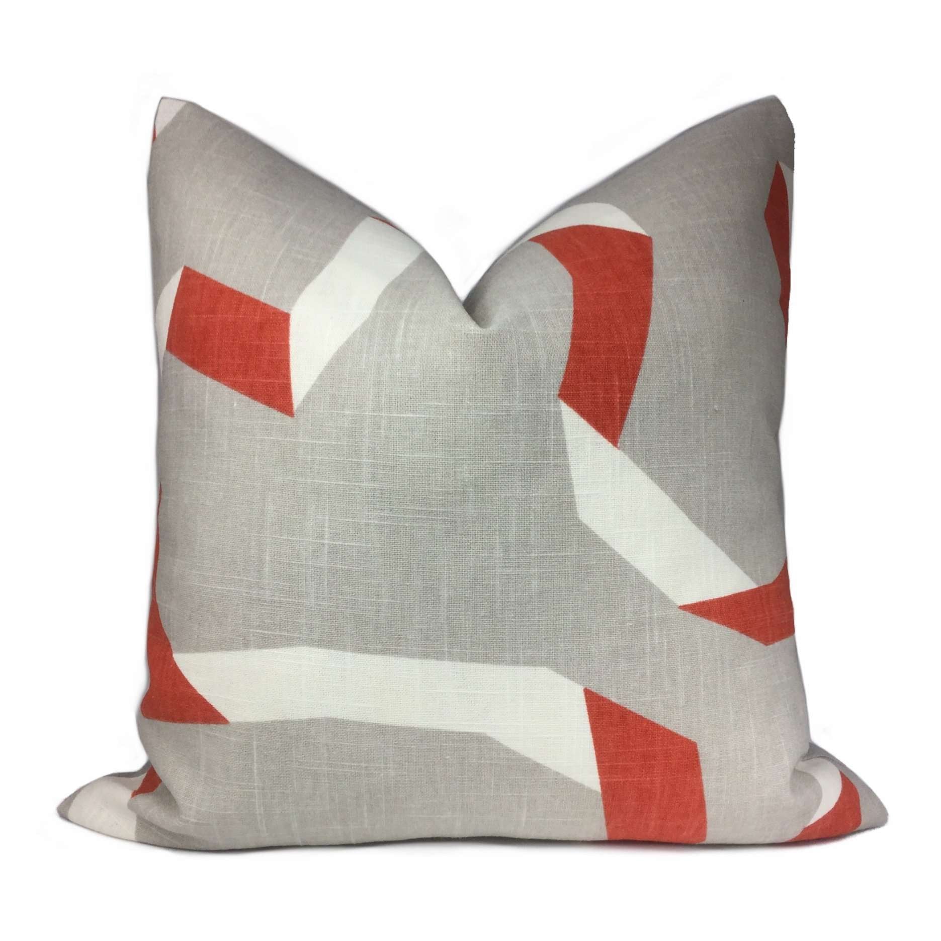Robert Allen Vento Ribbon Gray Orange White Decorative Pillow Cover - Modern Home Decor for Living Room, Bedroom & Sofa