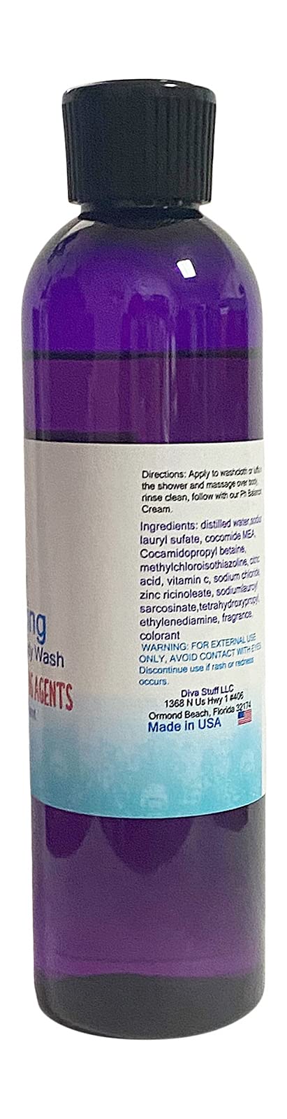 Diva Stuff pH Balancing Body Wash with Odor Neutralizing Agents, Sea Salt & Yuzu Scent - 8oz | Gentle Cleansing for Sensitive Skin, Daily Shower & Post-Workout Refresh