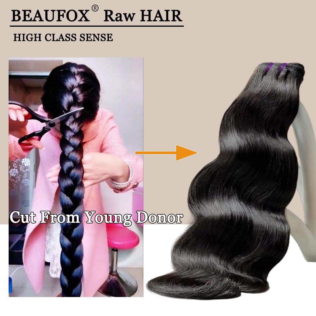 Beaufox 16A Body Wave Human Hair Bundles 22 24 26 Inch 100% Unprocessed Brazilian Virgin Remy Hair - 3 Bundles with Double Weft for Quick Weave | Perfect for Protective Styles, Wig Making & Everyday Glamorous Looks