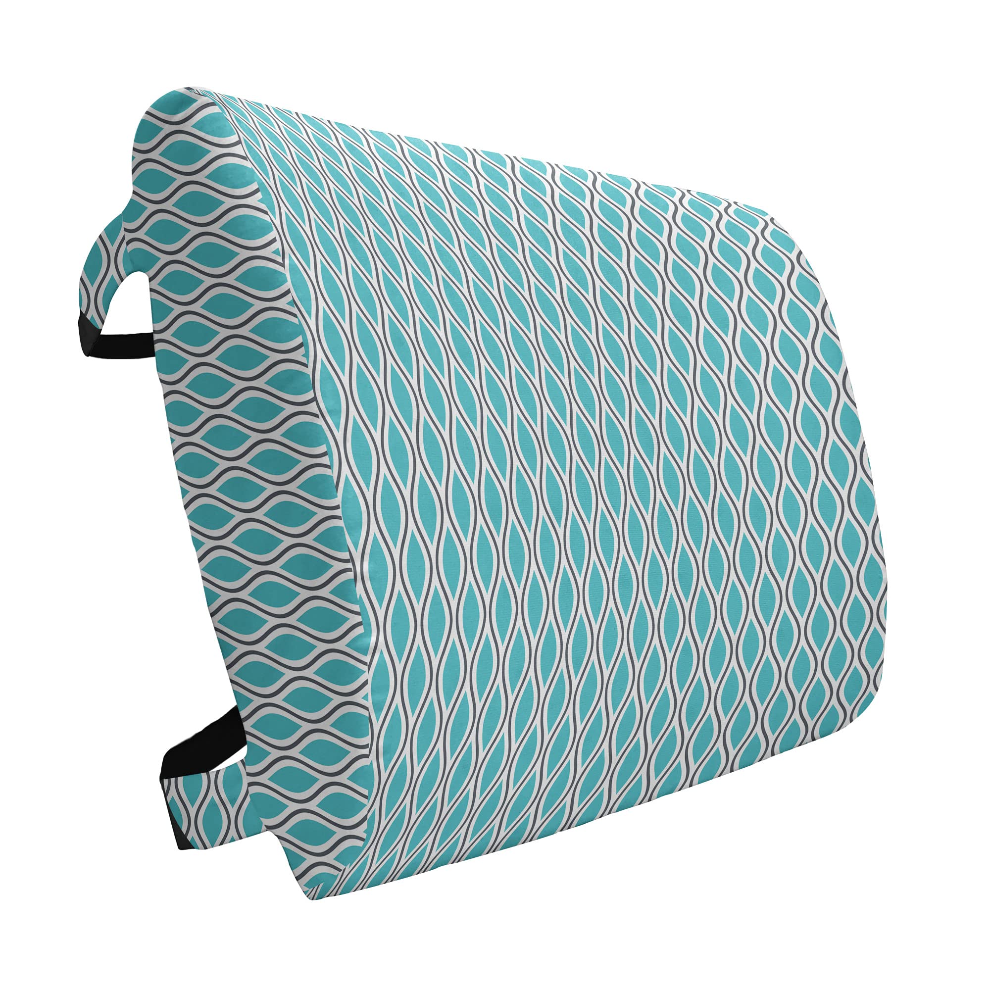 Ambesonne Abstract Lumbar Support Pillow - High Density Foam for Office Chairs & Car Seats - 14x13 Inch - Charcoal Grey & Turquoise - Wavy Lines Oval Design - Perfect for Back Pain Relief & Comfort While Working or Driving