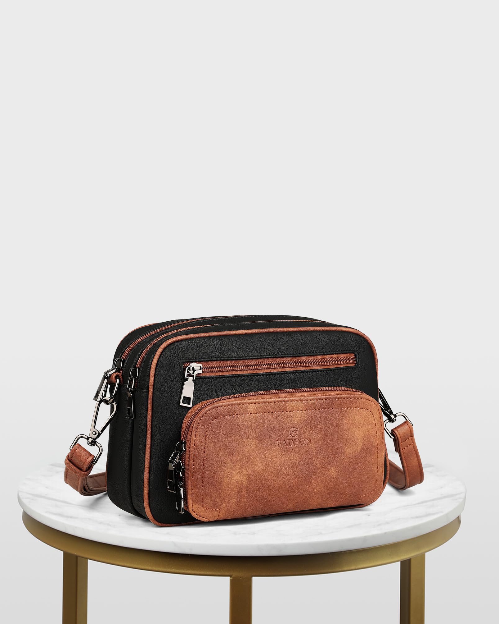 FADEON Women's Leather Crossbody Bag with Multi-Pockets - Adjustable & Removable Strap, Stylish Shoulder Purse for Daily Use, Travel, Shopping & Work