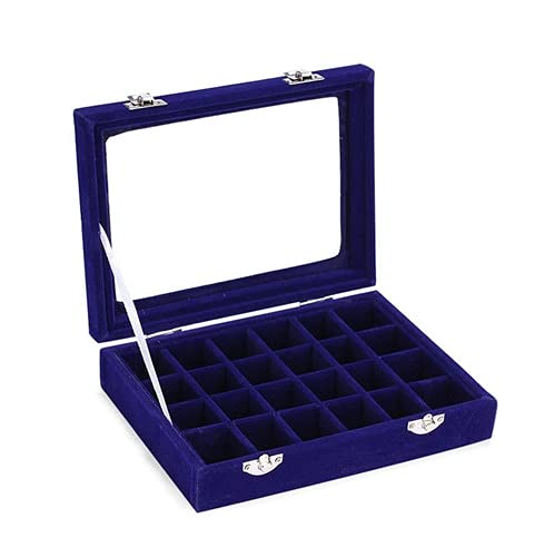 24 Grid Velvet Jewelry Organizer Box - Black Rose Red Storage Case for Rings, Earrings, Necklaces & Makeup | Women's Jewelry Display Holder | Perfect for Travel, Gift & Home Decor (Blue)